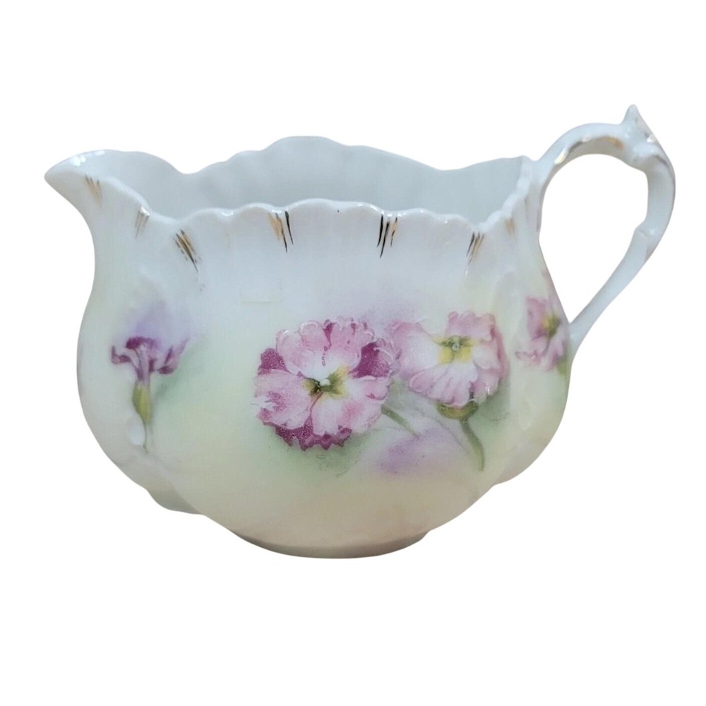 Vintage Gladstone Creamer Pitcher Floral‎ Painted Fine Bone Porcelain Gold Trim